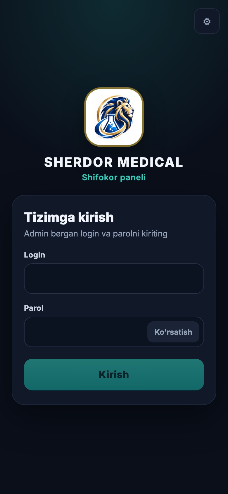 Shifokor ilovasi: kirish sahifasi