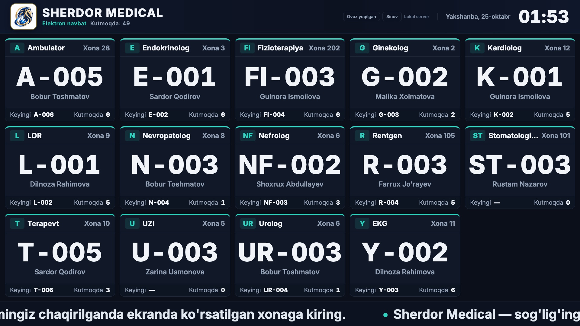 Zal televizoridagi navbat ekrani